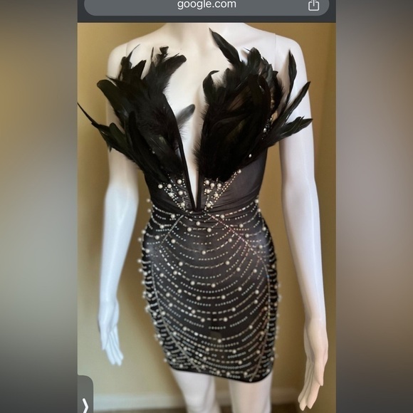 Halloween Feather Rhinestone Mesh Mini Dress Whimsigoth Costume Flapper Witch - Picture 4 of 11